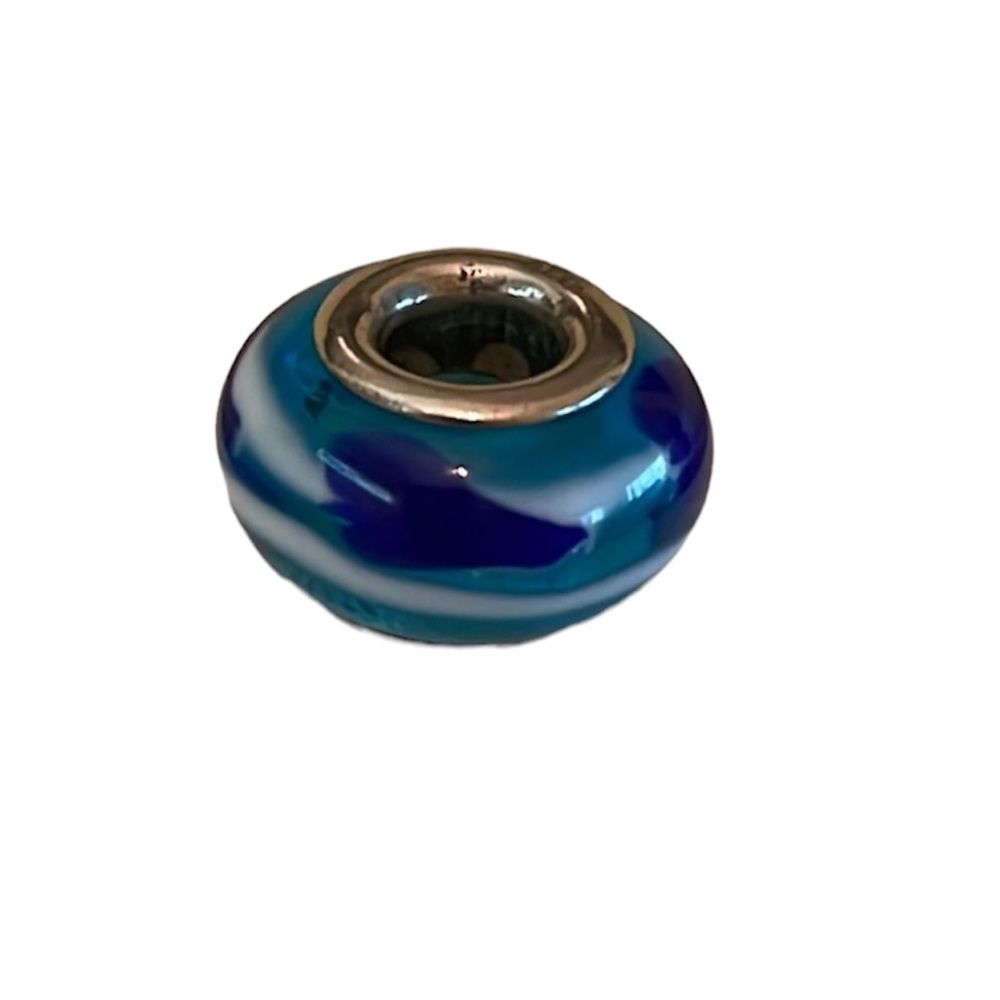 Murano Glass Blue Two Tone Heart Pattern Sterling Silver Charm for bracelet